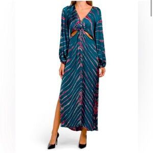 Young Fabulous & Broke YFB tie dye Teal & Pink Long Sleeve Cut Out Maxi Dress